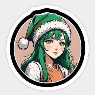 Green haired anime girl with green hat Sticker